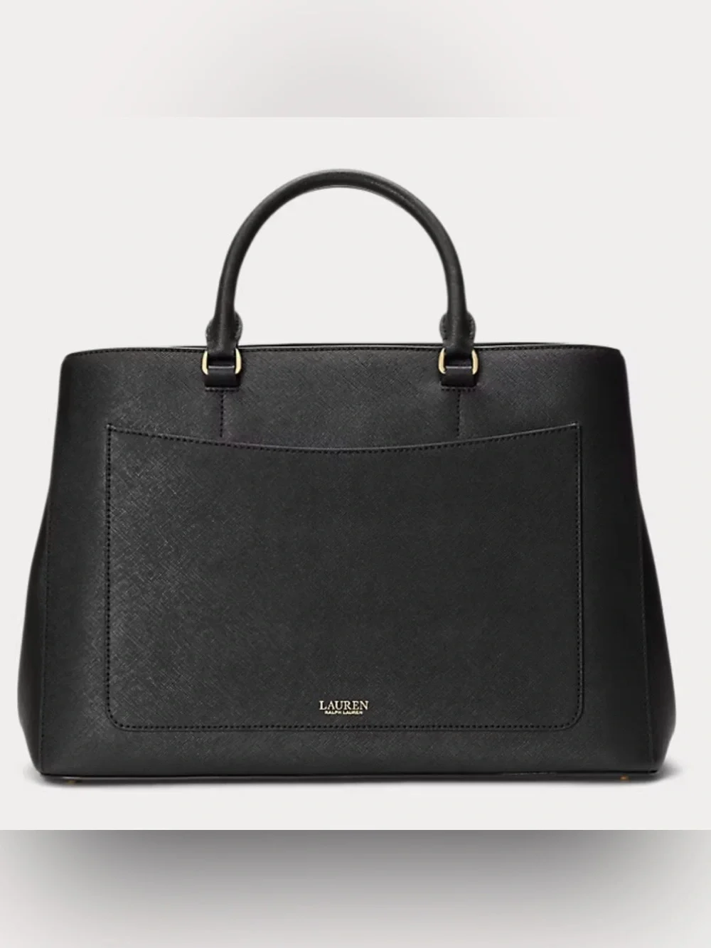 Ralph Lauren Hanna Black Leather Satchel Handbag Crosshatch